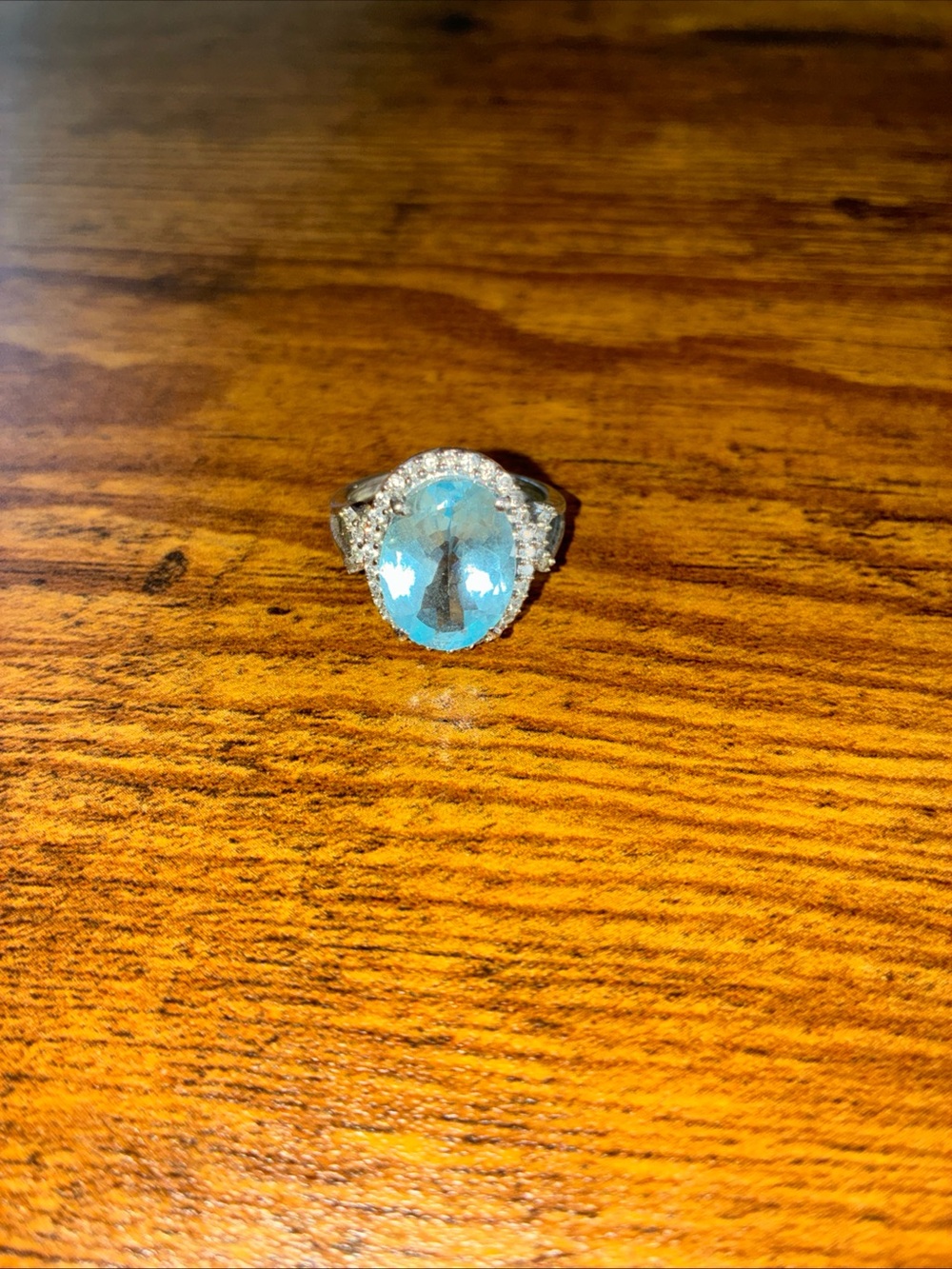Sterling Blue Oval Gemstone Halo Ring - Women's Jewelry vintage